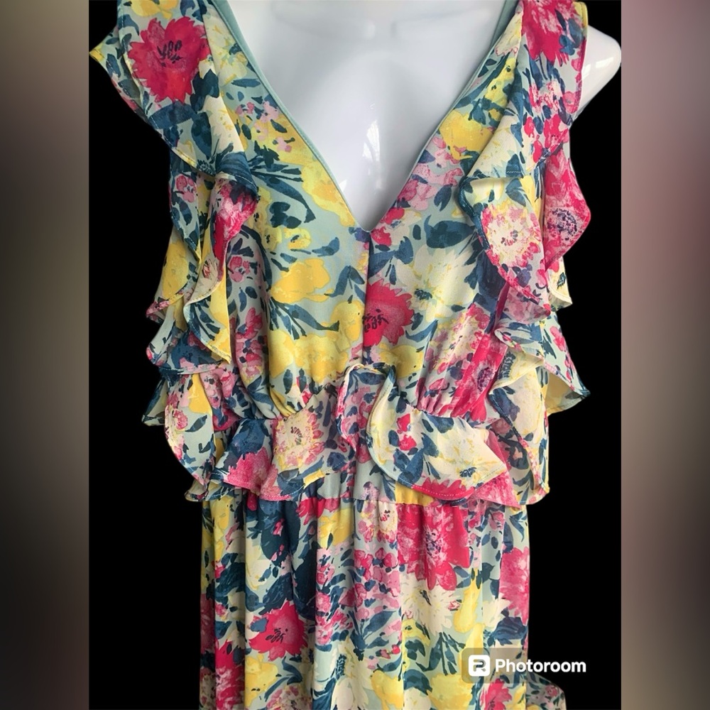 NWT LAUREN CONRAD Floral, Ruffle Midi Dress XL